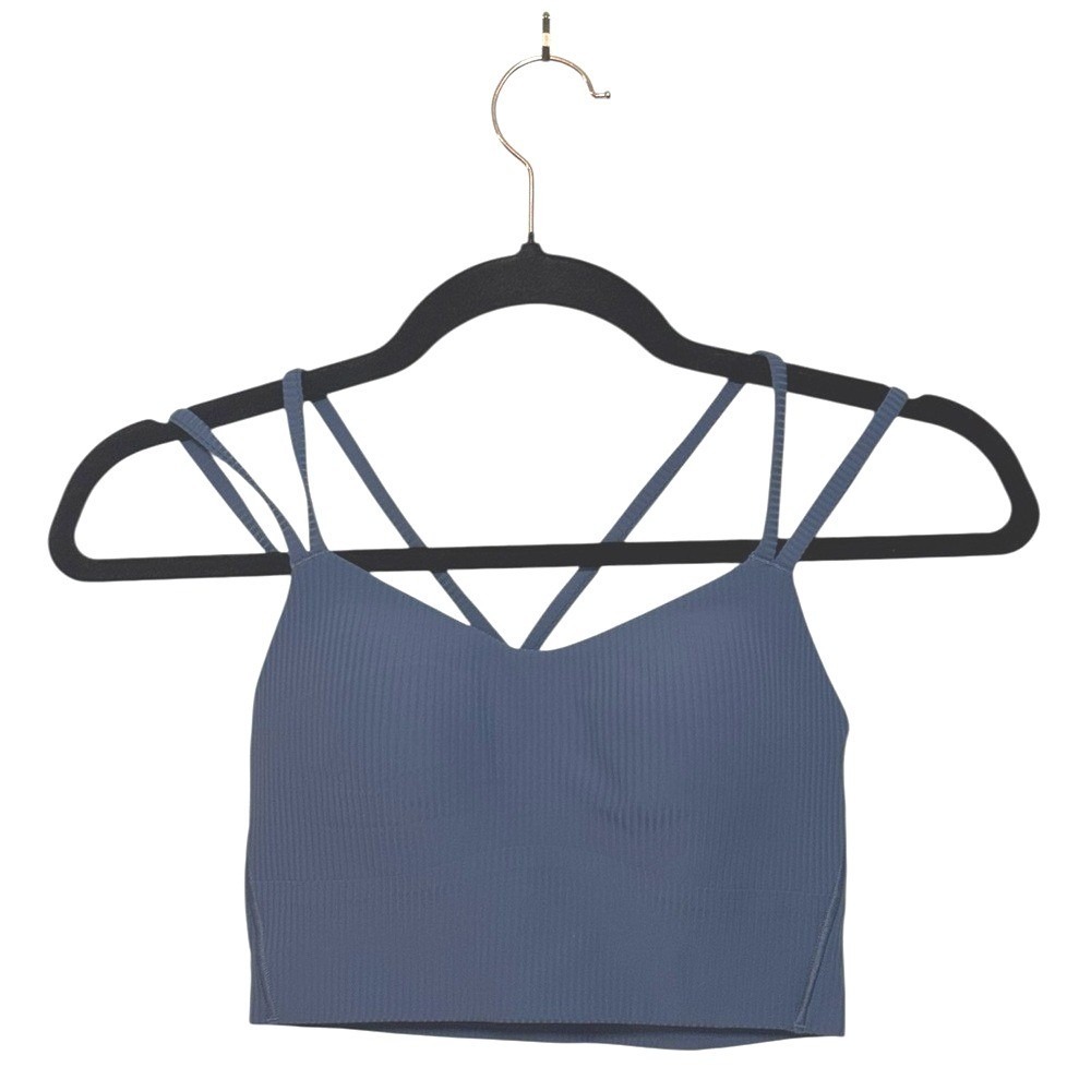 Lululemon‎ Like a Cloud Ribbed Longline Bra | Blue Twill | Sz 4 | D/DD | NWT